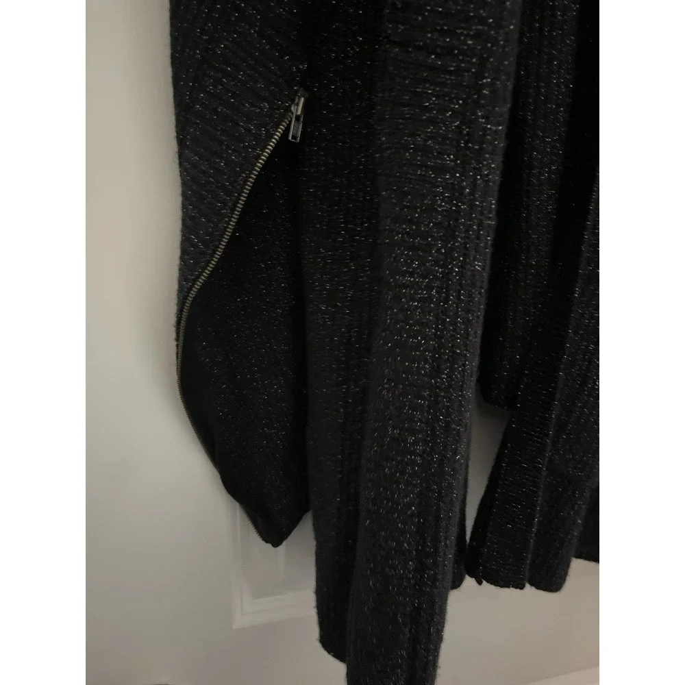 Cabi Metallic Shimmer Cocoon Cardigan Sweater M/L‎ Black Open Front Pockets Zip